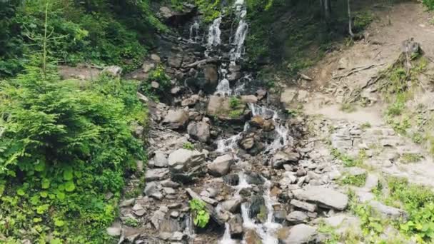 Amazing Powerful Waterfall Rain Forest Aerial View Flying Rushing Waterfall — Stock Video