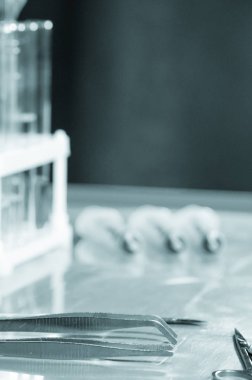 Kimya laboratuvarında ya da kliniğinde bir masa..