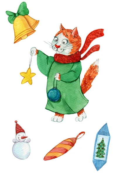 Ginger cat y decoraciones navideñas —  Fotos de Stock