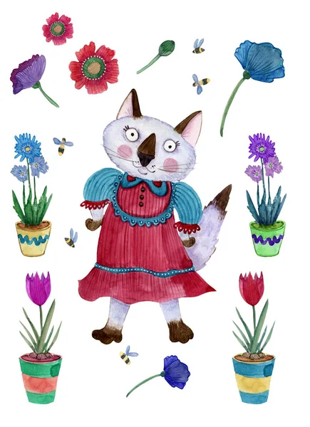 Un gato de primavera y flores — Foto de Stock