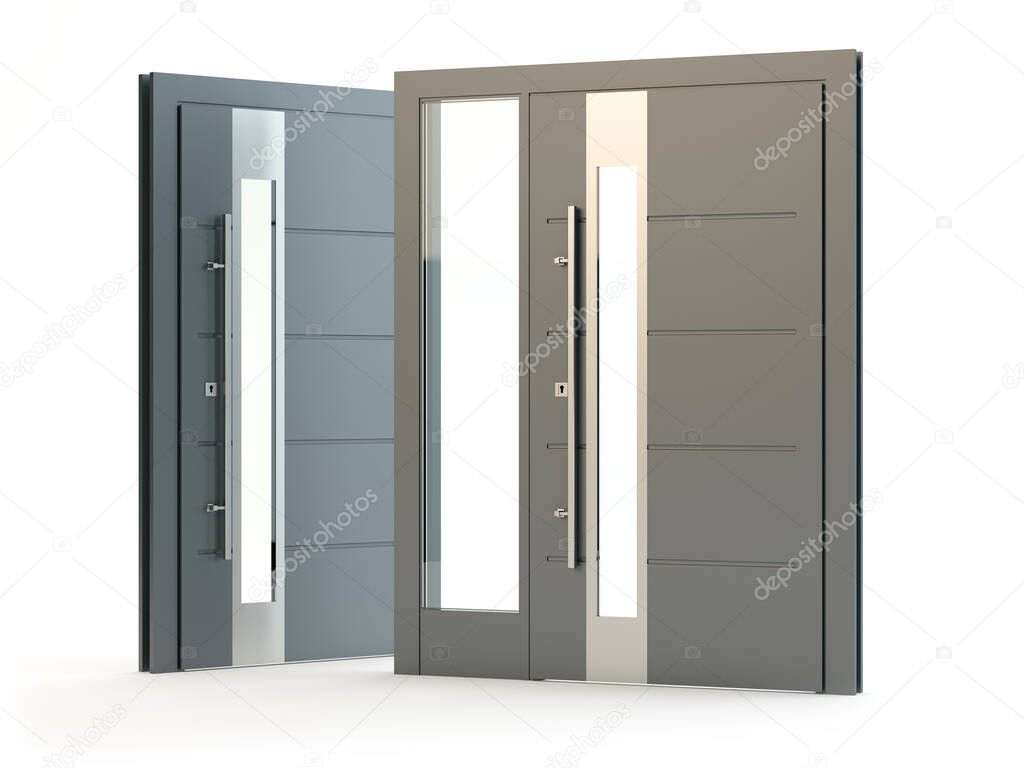 Modern front doors, 3D illustration