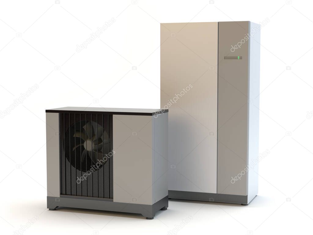 Air heat pump system isolated on white, 3D illustration