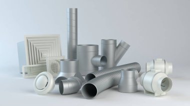 Havalandırma sistemi ögeleri, 3d illüstrasyon