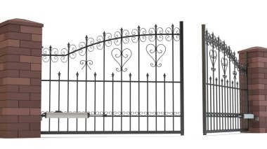 Otomatik açılış kapısı - beyaz arkaplan, 3B illüstrasyon