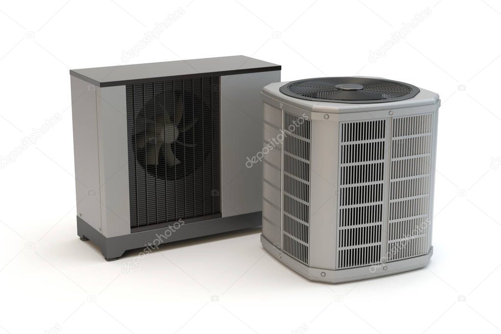 Two types of heat pumps, 3D illustration