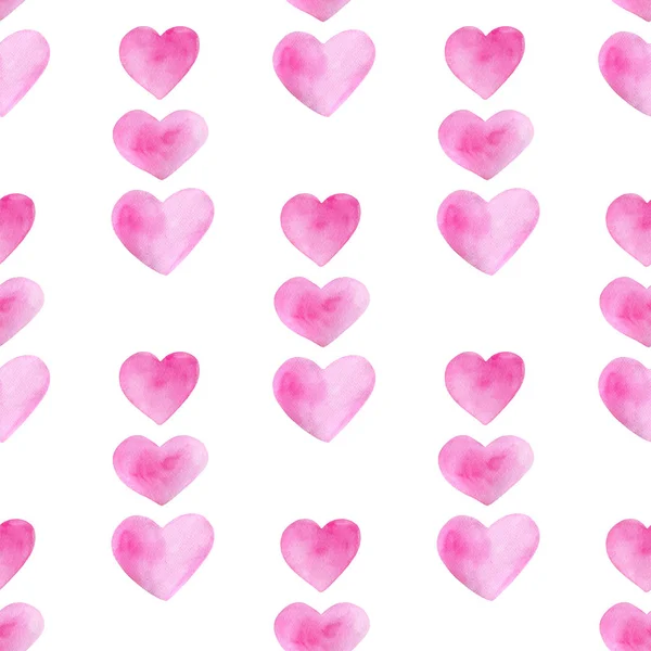 Acquerello romantico modello senza soluzione di continuità per San Valentino. Linee cardiache rosa disegnate a mano. Elementi isolati su sfondo bianco per cartoline di auguri design, avvolgimento, manifesti, stampa . — Foto Stock