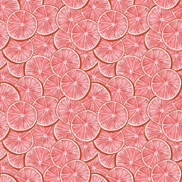 水彩グレープフルーツのシームレスパターン。手描き赤柑橘系スライスの背景. — ストック写真
