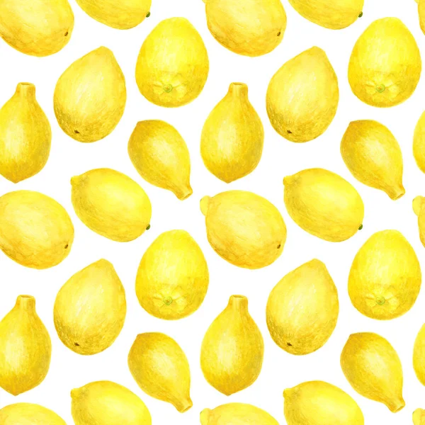 Padrão sem costura de limão aquarela. Ilustração botânica desenhada à mão de citrinos amarelos isolados sobre fundo branco. Design para têxteis, embrulho, pacote, cartões, decoração . — Fotografia de Stock