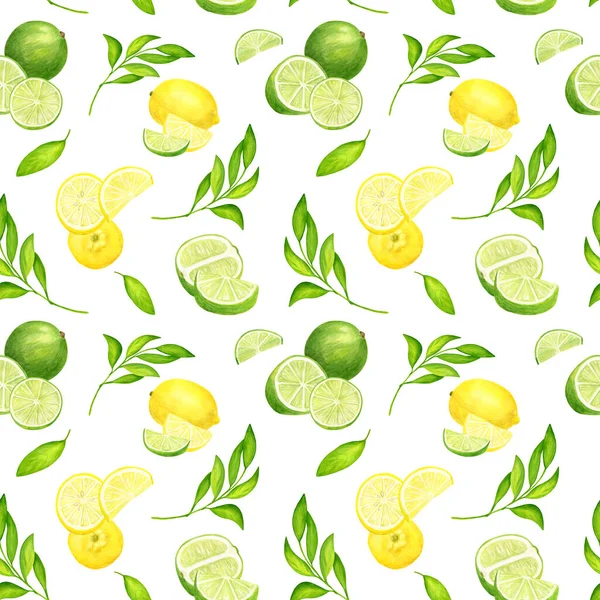 Limão Aquarela Limão Com Folhas Sem Costura Padrão Mão Pintado — Fotografia de Stock
