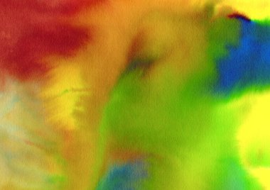 Suluboya renkli desenli arka plan. El çizimi sarı, mavi, kırmızı, yeşil akıcı renkler ve fırça lekeleri ve sıçramalar. Tasarım şablonu.