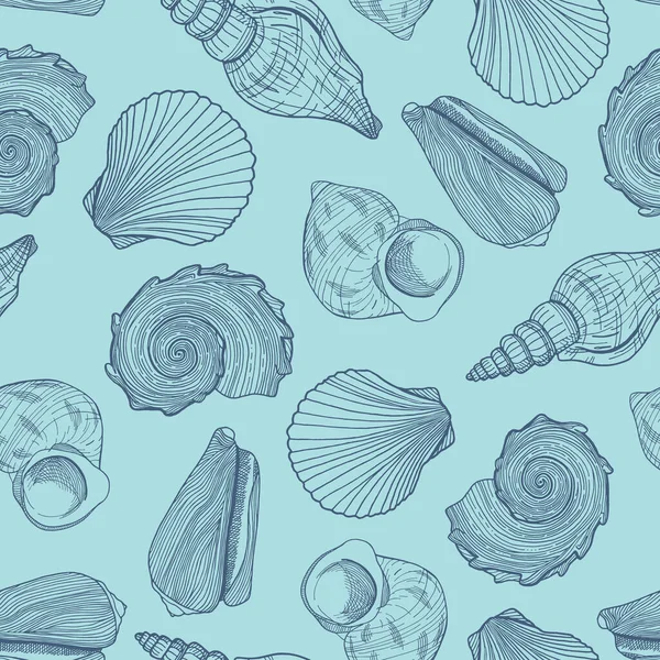 Vector Seamless Pattern Seashells Hand Drawn Outline Grey Contour Underwater — Stock Vector
