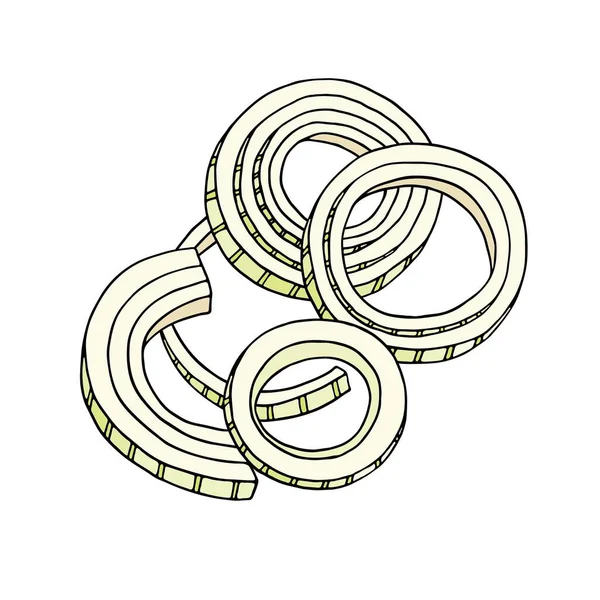 Ilustração Vetorial Cebolas Cortadas Composição Desenhada Mão Com Anéis Fatias — Vetor de Stock