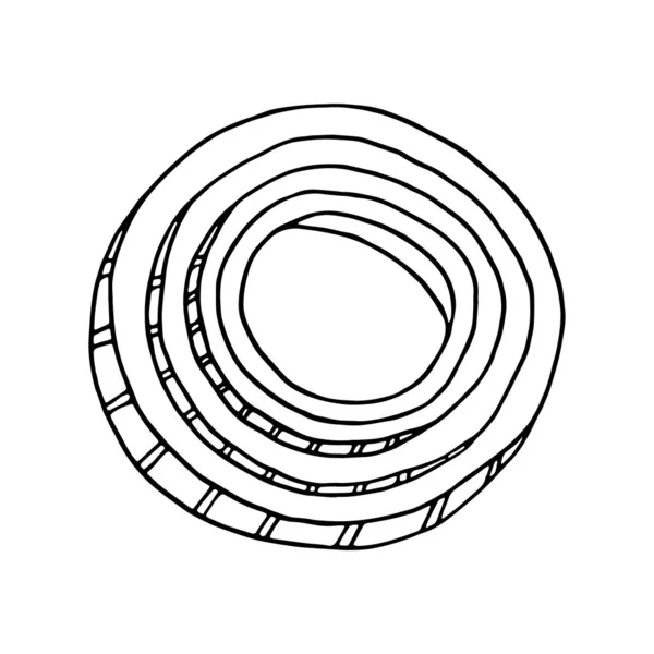 Delinear Ilustração Vetorial Cebola Mão Desenhado Anéis Pretos Brancos Fatias — Vetor de Stock