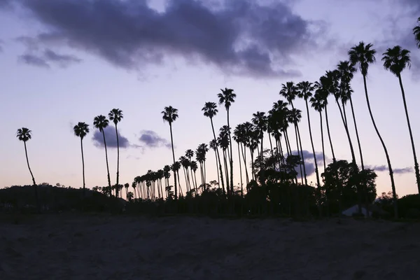 Naplemente Kaliforniai Államban Usa Ban Lila Kék Narancssárga Palms Beach — Stock Fotó