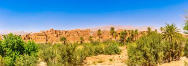 Panoramic view at the buildings of old Kasbah in Tinghir (Tinerhir) Oasis - Morocco clipart