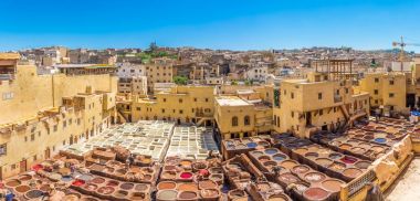 Fez - Fas eski Medine Chouwara Tabakhane panoramik manzaraya