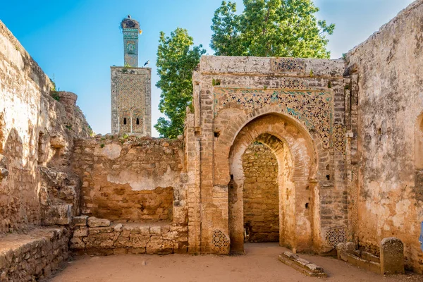 W ruinach meczetu w starożytnych Chellah, w pobliżu Rabat, Maroko — Zdjęcie stockowe