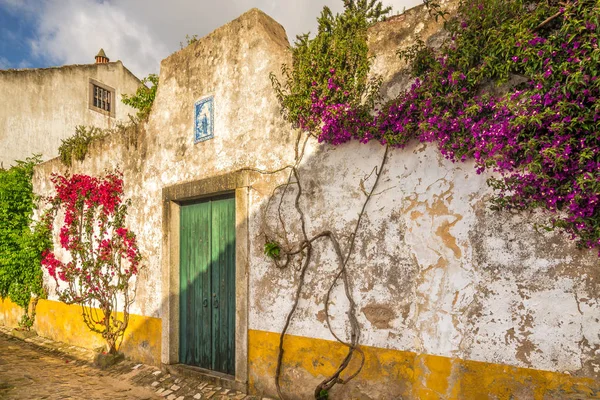 In de straten van de schilderachtige stad van Obidos in Portugal — Stockfoto