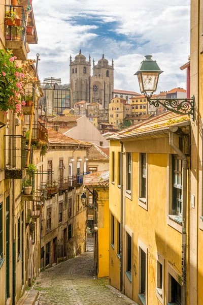 Bekijken van de kathedraal van Porto van straat, Portugal — Stockfoto