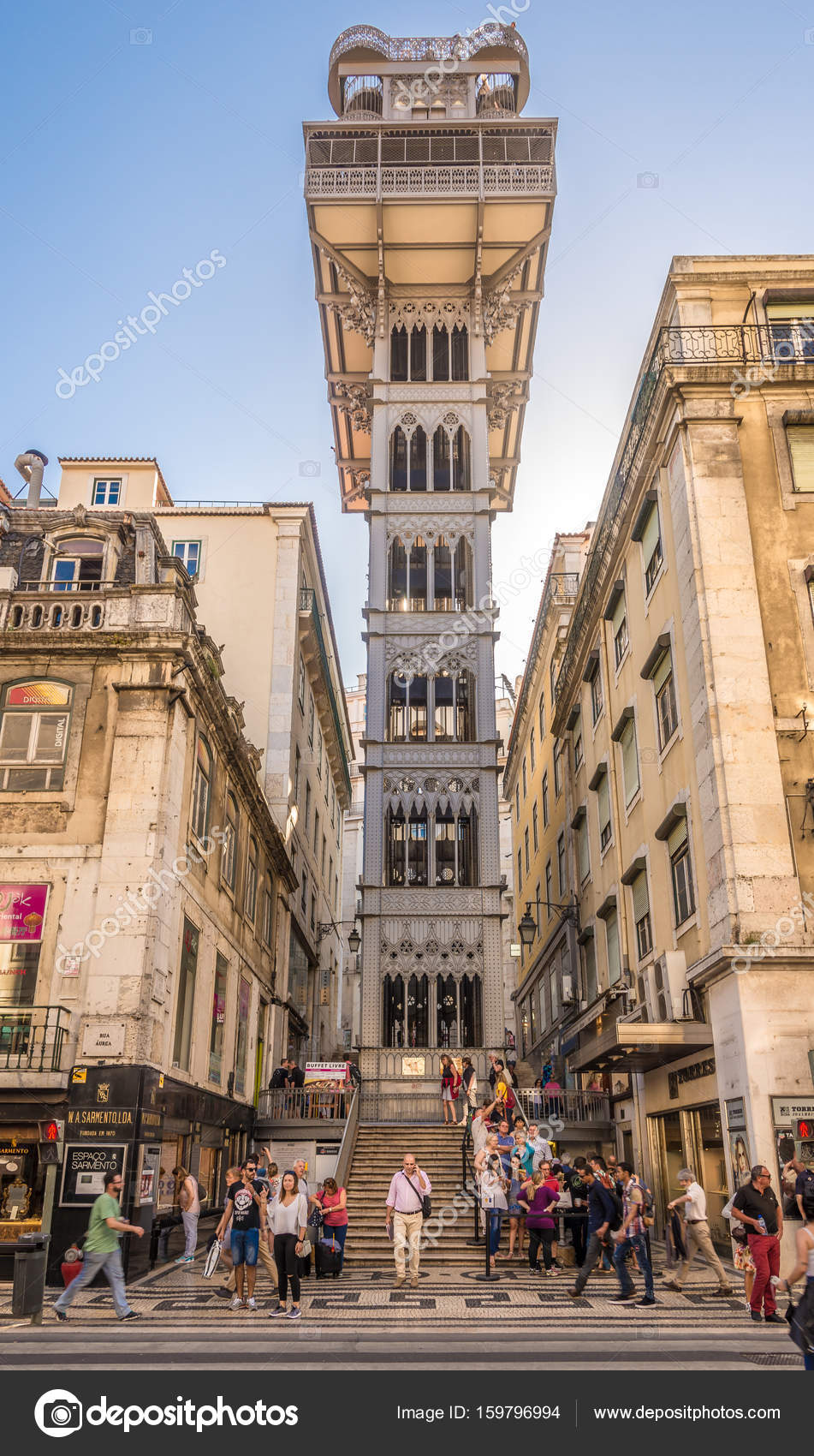 Santa Justa lift in the streets of Lisbon Portugal Stock Editorial
