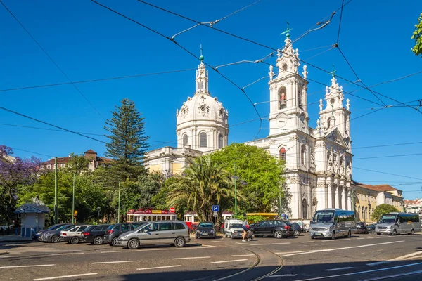 Lihat Basilica da Estrela di jalan-jalan Lisbon di Portugal — Stok Foto