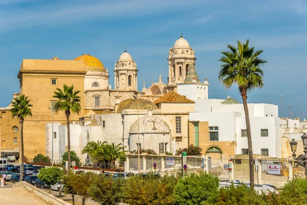Nézd, a Dóm és a teteje katedrális Cadiz - Spanyolország — Stock Fotó