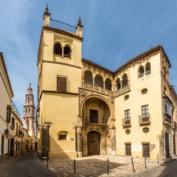 Vista al Palacio de Valdehermoso con campanario de San Juan Bautista en Ecija - España —  Fotos de Stock