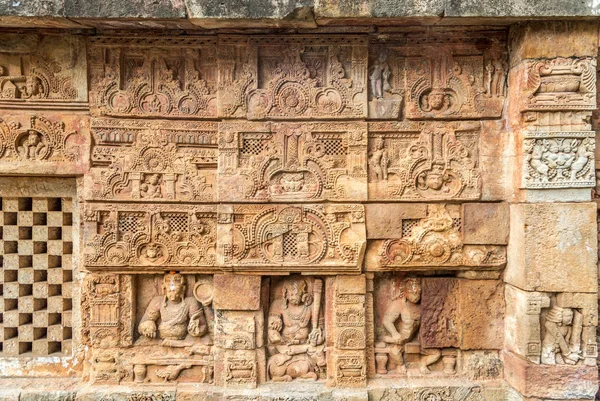 Zicht op de decoratieve stenen reliëf van Parsurameswara tempel in Bhubaneswar - Odisha, India — Stockfoto