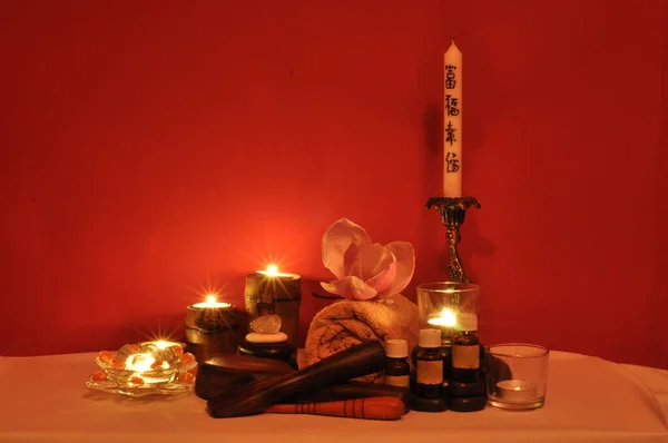 Κολάζ Σπα Πέτρες Μασάζ Λωτός Μανόλια Άρωμα Ταϊλανδέζικο Μασάζ Κεριά — Φωτογραφία Αρχείου