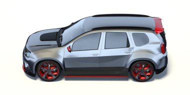 Beyaz üzerine izole edilmiş markasız, jenerik konsept bir arabanın 3D görüntülenmesi