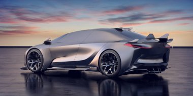 Stüdyo ortamında markasız, jenerik konsept bir arabanın 3 boyutlu çizimi