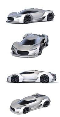 Stüdyo ortamında markasız, jenerik konsept bir arabanın 3 boyutlu çizimi