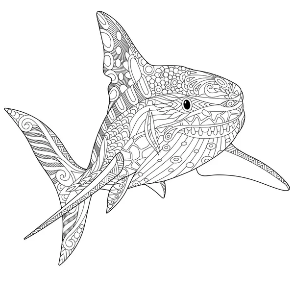 Zentangle 程式化的鲨鱼 — 图库矢量图片