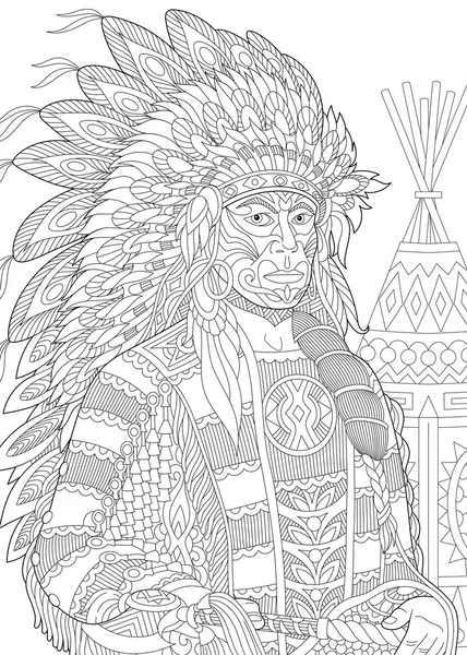 Zentangle stylizowany Indiański szef Indian — Wektor stockowy