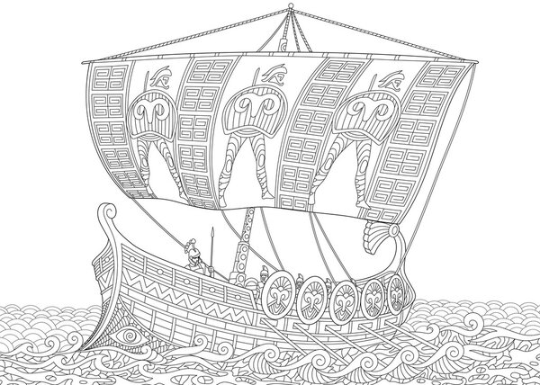 Zentangle stylized ancient greek galley