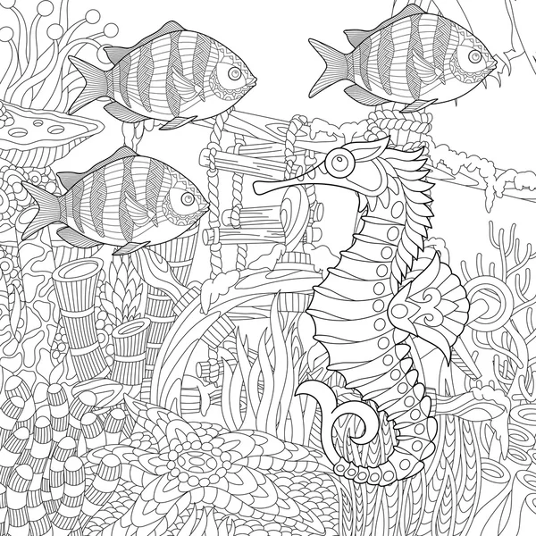 Zentangle stylized aquarium — Stock Vector