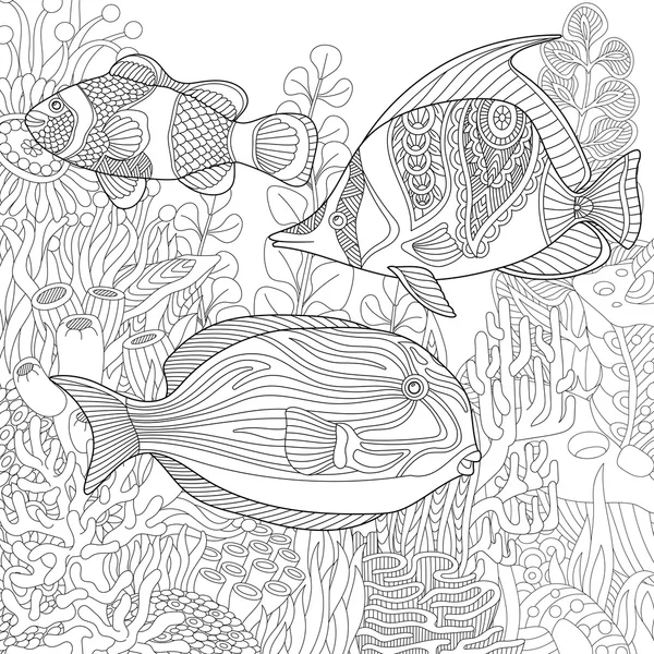 Aquarium stylisé Zentangle — Image vectorielle