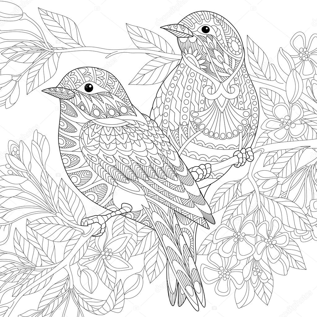 Zentangle 様式化された鳥 ストックベクター ©Sybirko 126742450, image size:1024x1024