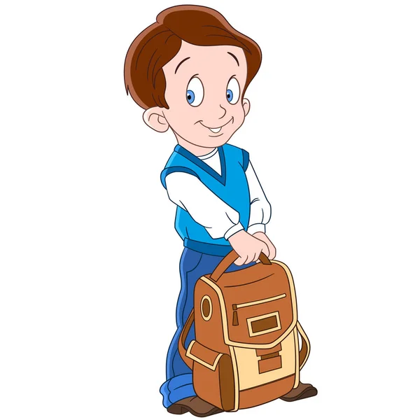 Tecknad skolpojke med ryggsäck — Stock vektor