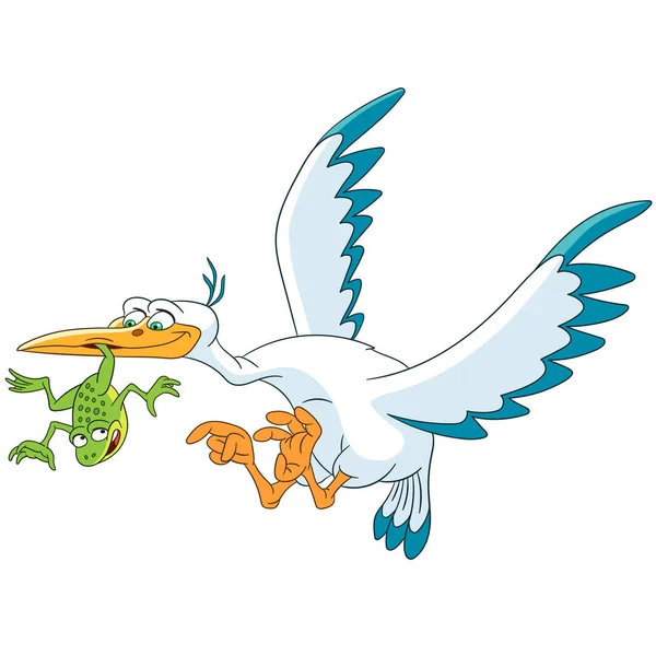 Cartoon stork and frog — Stock Vector