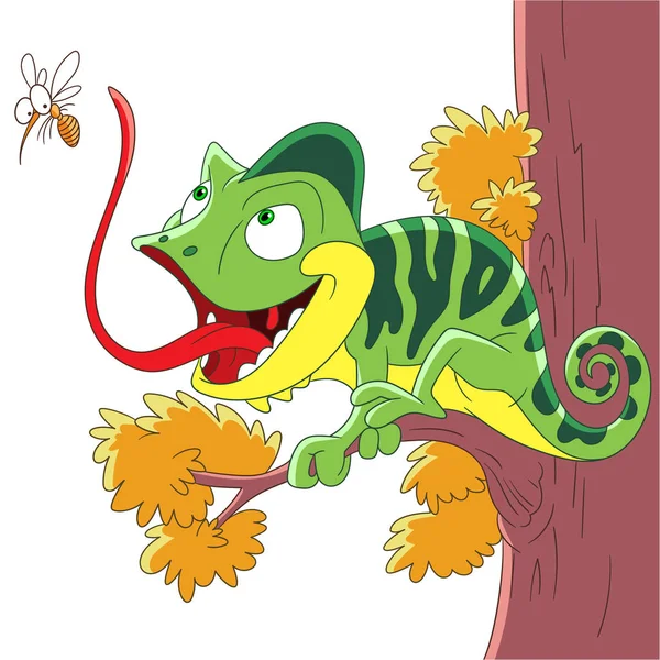 Kreslený chameleon a komár — Stockový vektor