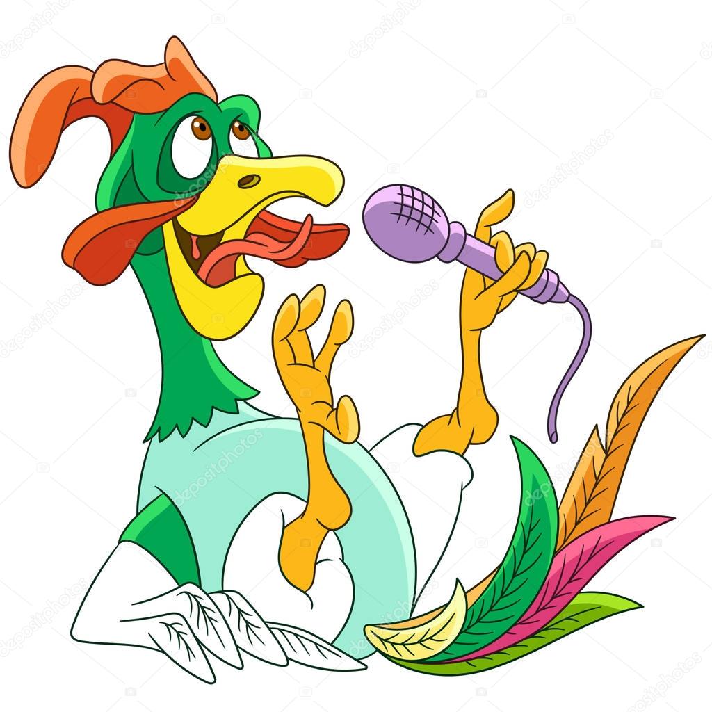 uccello del fumetto gallo gallo — Vettoriali Stock © Sybirko e felice del fumetto gallo Gallo bantam isolato su priorit bassa bianca Immagine vettoriale infantile e pagina di libro colorato per bambini