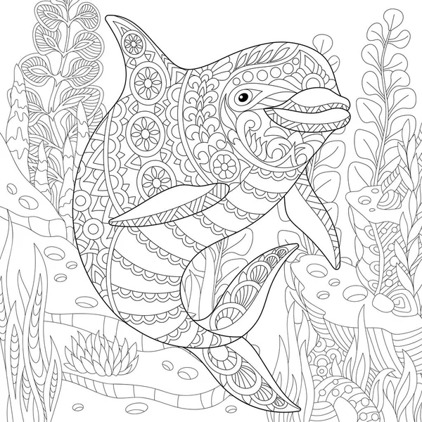 Zentangle 程式化的海豚 — 图库矢量图片