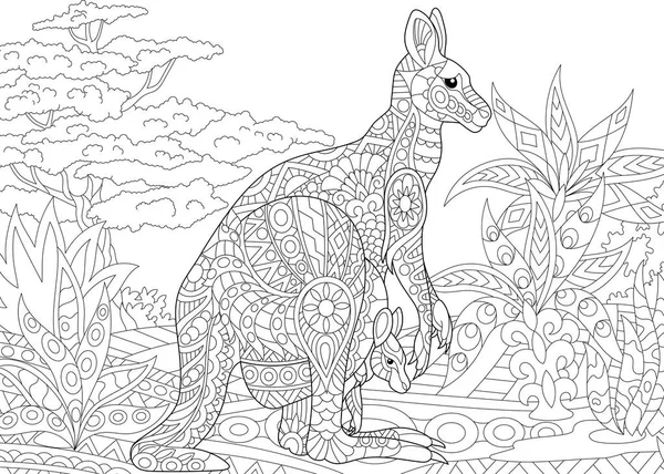 Zentangle 程式化的袋鼠 — 图库矢量图片