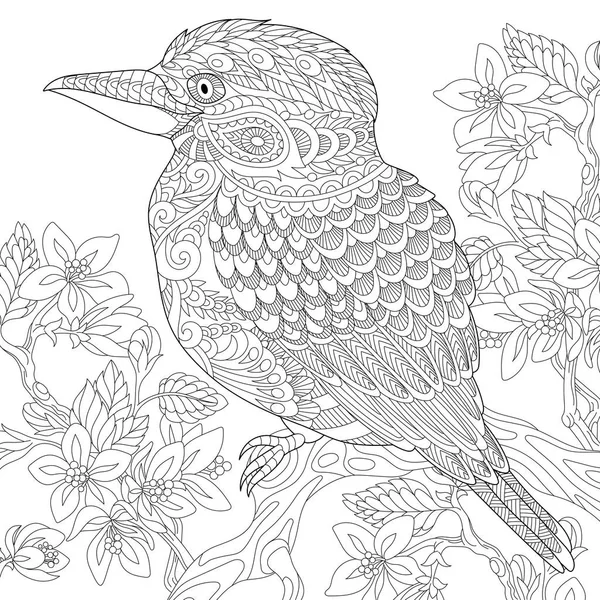 Oiseau kookaburra stylisé Zentangle — Image vectorielle