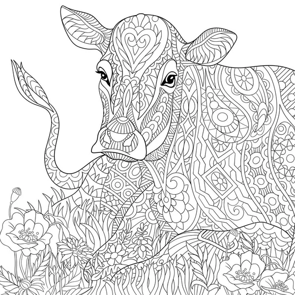 Zentangle στυλιζαρισμένη αγελάδα — Διανυσματικό Αρχείο