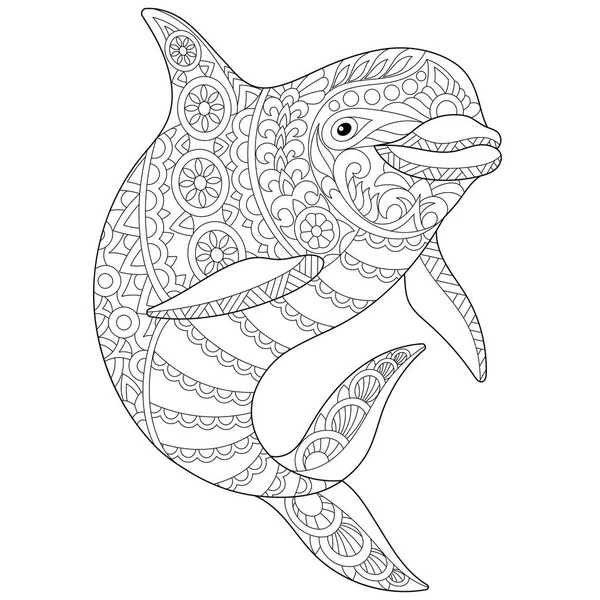 Zentangle στυλιζαρισμένη δελφίνι — Διανυσματικό Αρχείο