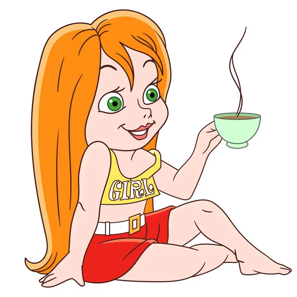 Chica de dibujos animados con café — Archivo Imágenes Vectoriales