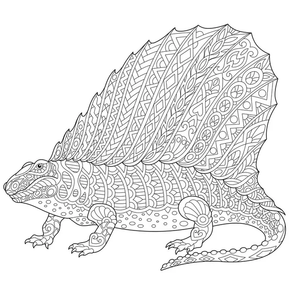 Dinosaurio zentangle dimetrodon — Archivo Imágenes Vectoriales