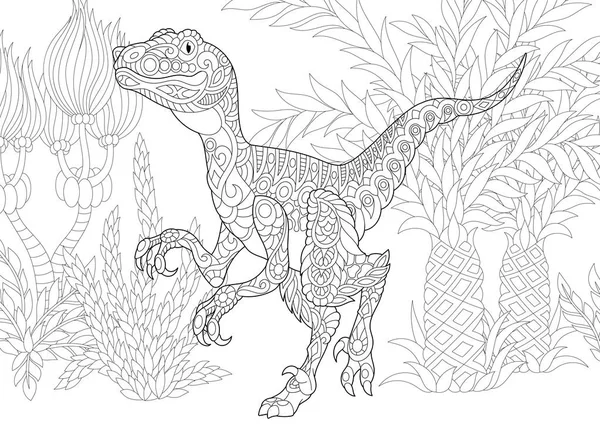 Zentangle a velociraptor dinoszaurusz — Stock Vector